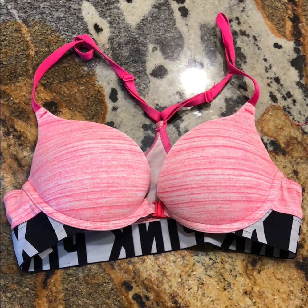 PINK banded coral & pink bra